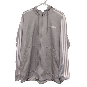 ADIDAS Mens Large Climawarm Logo Jacket Full Zip Grey Hooded Pocket Sweatshirt